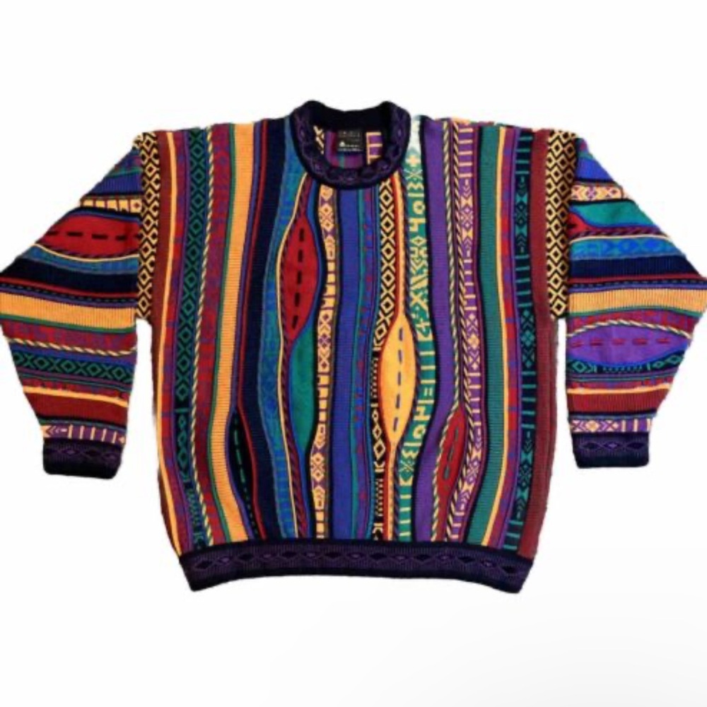 Vintage Emaroo Australia Coogi Style 3D Pure New Wool Knit Sweater Rare